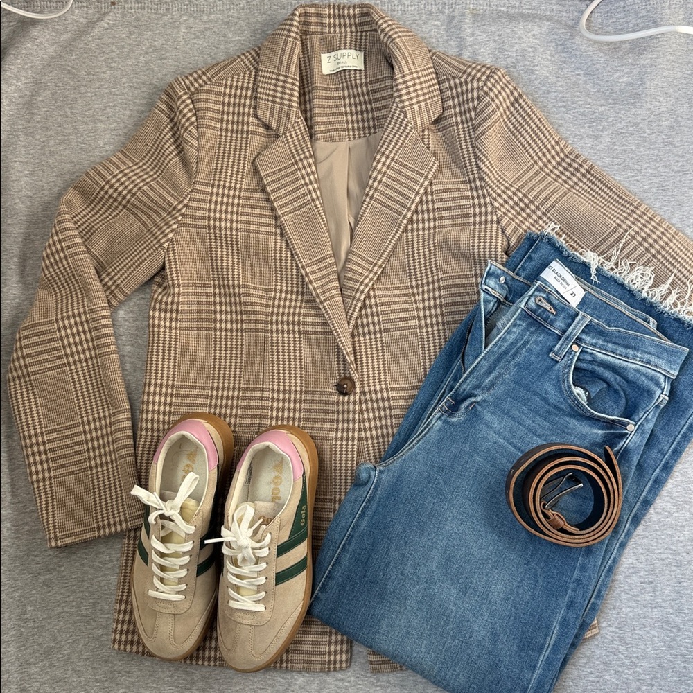 Z Supply Taupe Plaid Single-Button Blazer